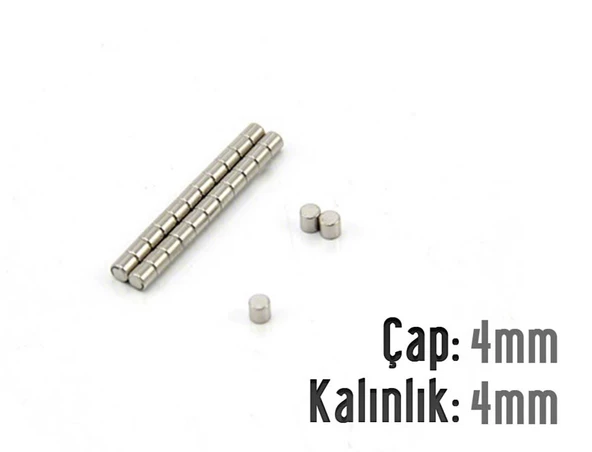 Neodyum Mıknatıs Silindir Çap 4mm , Kalınlık 4mm ( 30 Adet)