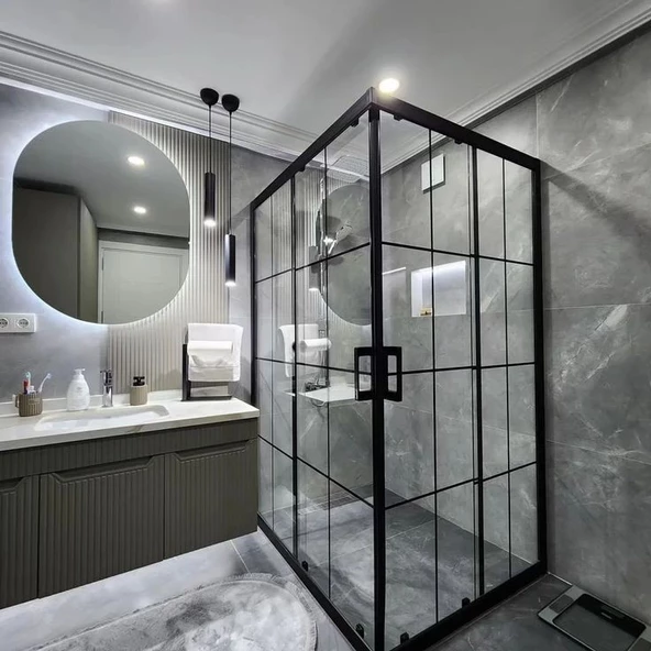 Teknesiz Dikdörtgen Cam Duşakabin Karolaj Desenli KD108