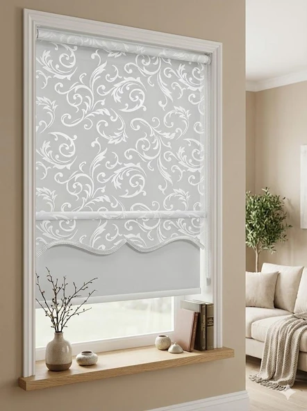 StorBurada Çift Mekanizmalı Ekru Beyaz Tül Perde ve Ekru Stor Perde STB45251-V01  Ekru 250 x 260 ürün görseli 1