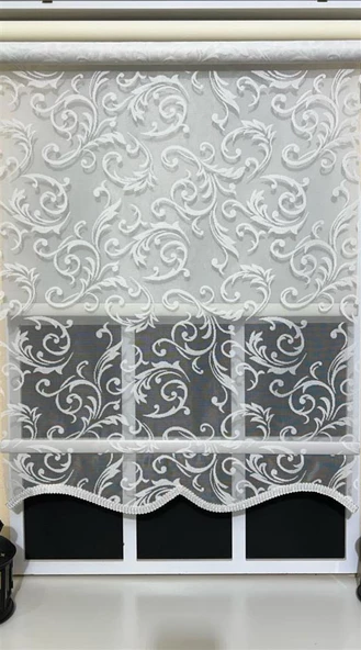 StorBurada Çift Mekanizmalı Ekru Beyaz Tül Perde ve Ekru Stor Perde STB45251-V01  Ekru 240 x 200