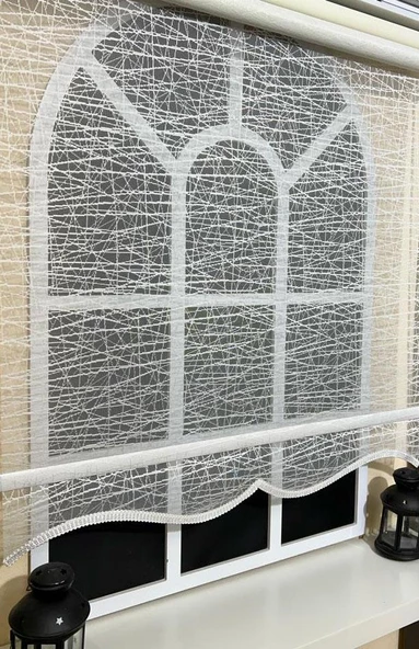 StorBurada Çiftli Sistem Beyaz Tül Perde ve Ekru Stor Alüminyum Kasalı STB-100  Beyaz 230 x 200 - Resim 5