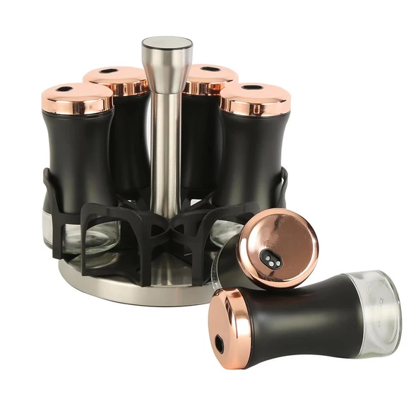 EVDEMA SİYAH BAKIR 6 LI DÖNEN BAHARATLIK SET