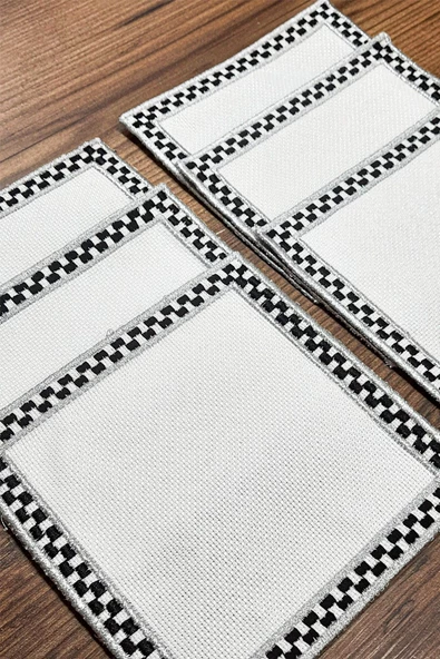 Damalı Gümüş 6'lı Kokteyl Kahve Sunum Peçetesi Maraş Işi Sırma Nakış Işlemeli Gardenya Sunumluk - 2