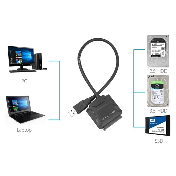 4356 Usb 3.0 To 2.5 3.5 İnç Sata Ssd Hdd Hard Disk çevirici Dönüştürücü Adaptör Kablosu - Resim 6