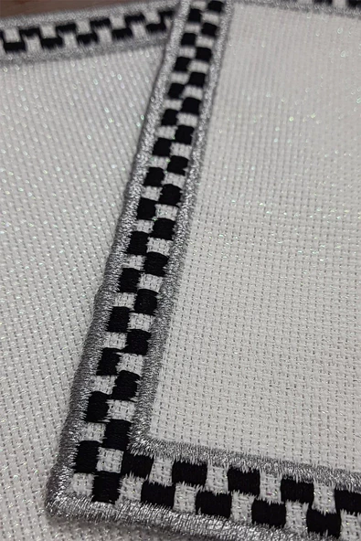 Damalı Gümüş 6'lı Kokteyl Kahve Sunum Peçetesi Maraş Işi Sırma Nakış Işlemeli Gardenya Sunumluk - 3