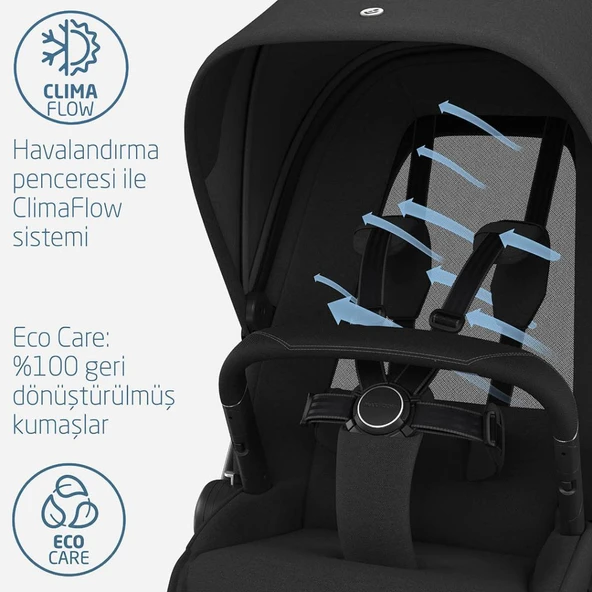 Maxi-Cosi Fame Portbebeli Led Işıklı Entegre Telefon Şarj Üniteli Premium Bebek Arabası Twillic Black - 6