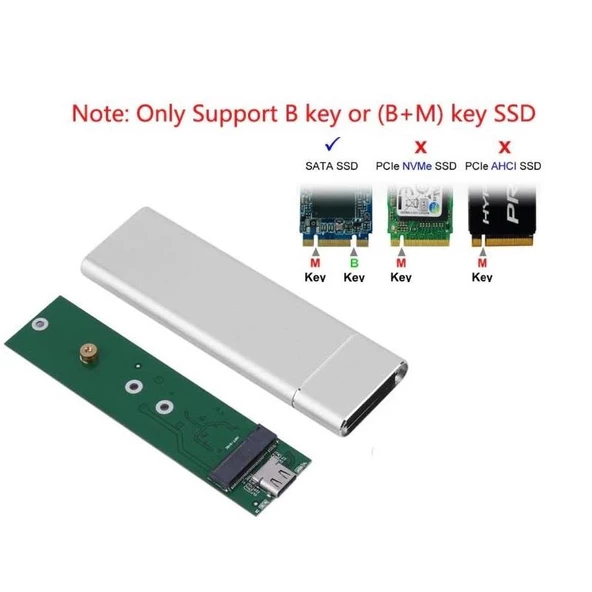 M.2 Sata SSD Ngff To Type C USB 3.0 B-Key Mini Çevirici Adaptör Harici Harddisk Kutusu - 3