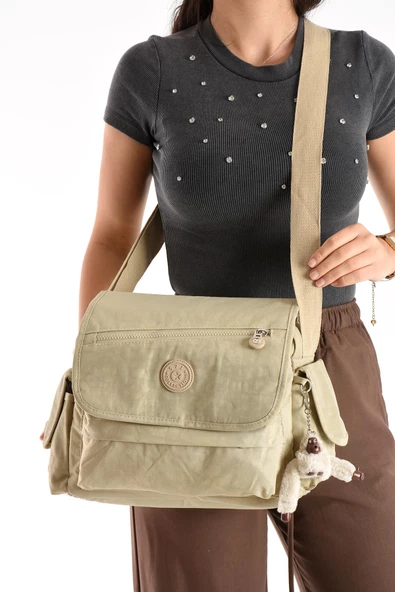 571 collections Çapraz Askılı Ultra Hafif Çok Cepli Bayan Omuz Çantası Krem (Model: 571-6N) - Resim 3