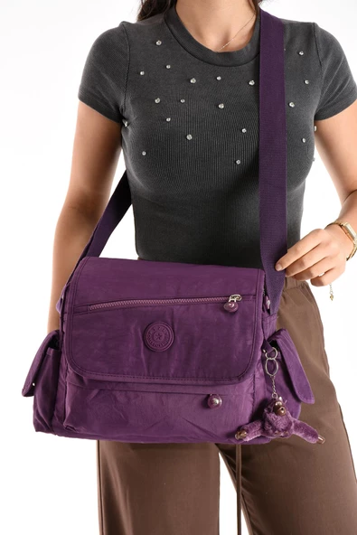 Çapraz Askılı Ultra Hafif Çok Cepli Bayan Omuz Çantası Mor (Model: 571-6N) - 3