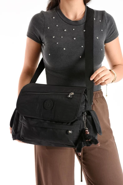 571 collections Çapraz Askılı Ultra Hafif Çok Cepli Bayan Omuz Çantası Siyah (Model: 571-6N) - Resim 3