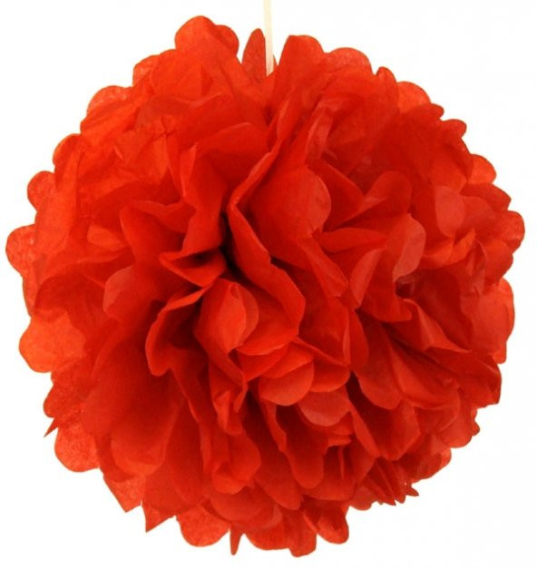 Kağıt Ponpon Çiçek Asma Süsü 25 Cm - Kırmızı