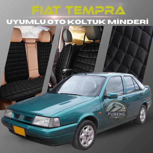 Fiat Tempra Siyah Renk Tay Tüyü Cepli & Terletmez Sırtlı Oto Koltuk Minder Seti - Koltuk Koruma Kılıfı (ÖN & ARKA TAM SET)