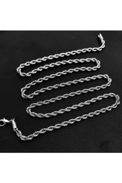 Burgu Örgü Erkek Çelik Zincir Kolye 3,5 MM 65 CM - 3