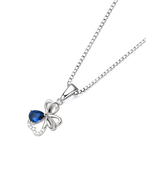 Diamond Serisi Safir Damla Kalp Çiçek Gümüş Kadın Kolye - Resim 2