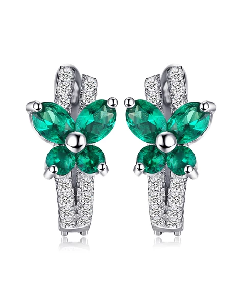 Zümrüt Taşlı Işıltılı Diamond Fiyonk Kelebek Kadın Gümüş Küpe ürün görseli