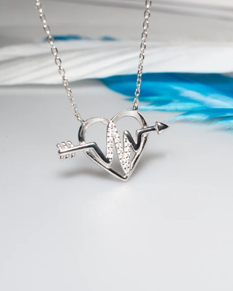 Aşkın Ritmi White Zirconia Taşlı Kalp Kadın Gümüş Kolye - 3
