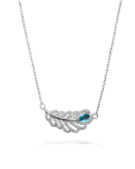 Aquamarin Taşı Lusso Yaprak Model Diamond Kadın Gümüş Kolye