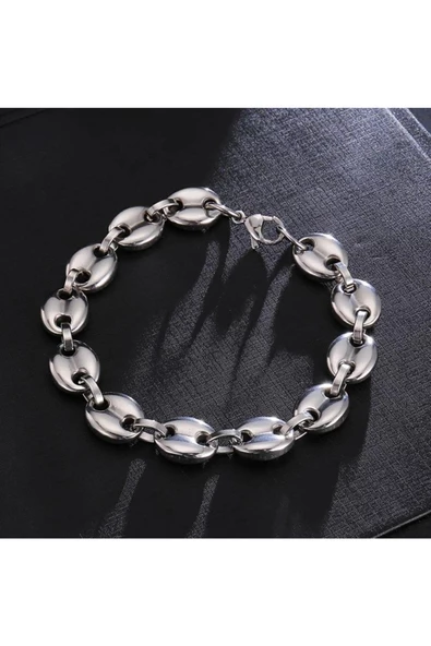 Kahve Çekirdeği Model Çelik Erkek Bileklik 8 mm - 2