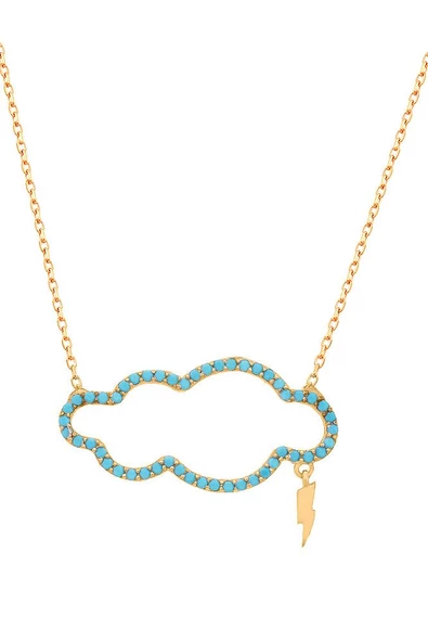 925 Ayar Firuze Taşlı Bulut Şimşek Kadın Gümüş Kolye ürün görseli