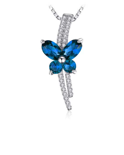 Safir Taşlı Işıltılı Diamond Fiyonk Kelebek Kadın Gümüş Kolye ürün görseli