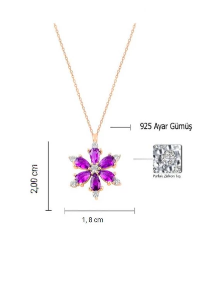 925 Ayar Lotus Çiçeği Ametist Taşlı Rose Gold Kadın Gümüş Kolye - Resim 2