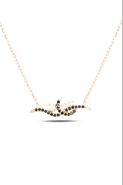 925 Ayar Gümüş Rose Gold Gerdan Model Tektaş Kadın Kolye - Resim 2