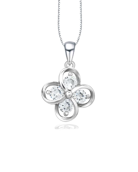 Luck Serisi Flower Dört Tektaş Yonca Model Gümüş Kadın Kolye ürün görseli