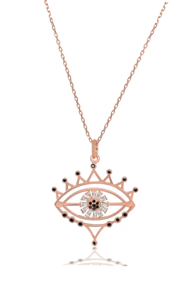 Gümüş Baget Taşlı Nazar Gözlü Kirpik Kadın Gümüş Kolye ürün görseli