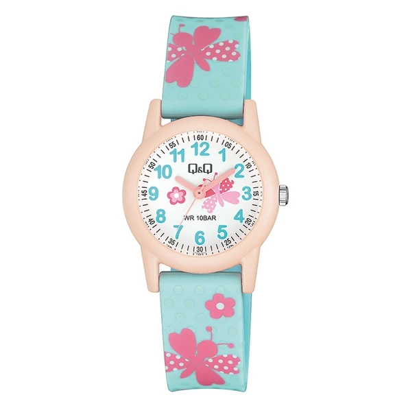 Q&Q VR99J015Y Kelebek Çiçek Desenli Su Geçirmez Kız Çocuk Kol Saati