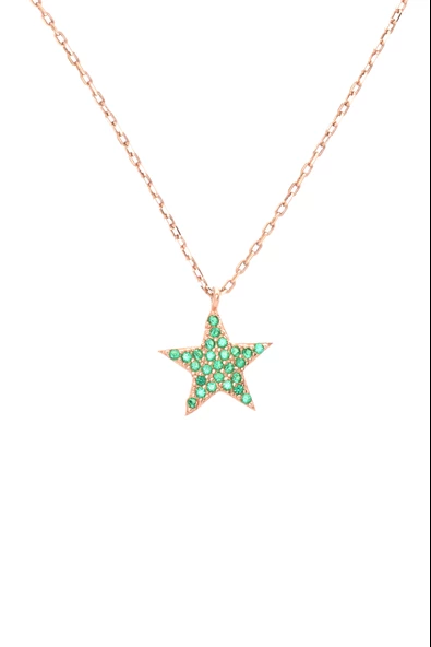 925 Ayar Gümüş Rose Gold Taşlı Yıldız Kadın Kolye - Resim 2