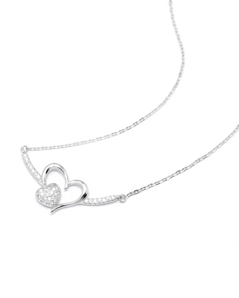 Luck Serisi Işıltılı Kalbim Gümüş Kadın Kolye - Resim 3