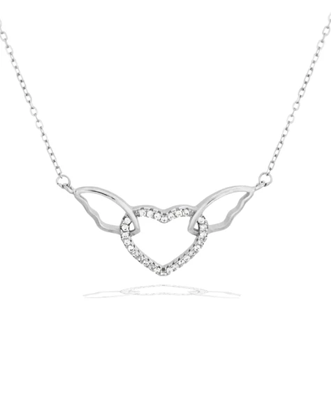 Melek Kanatlı Uçan Kalp Kadın Gümüş Kolye ürün görseli