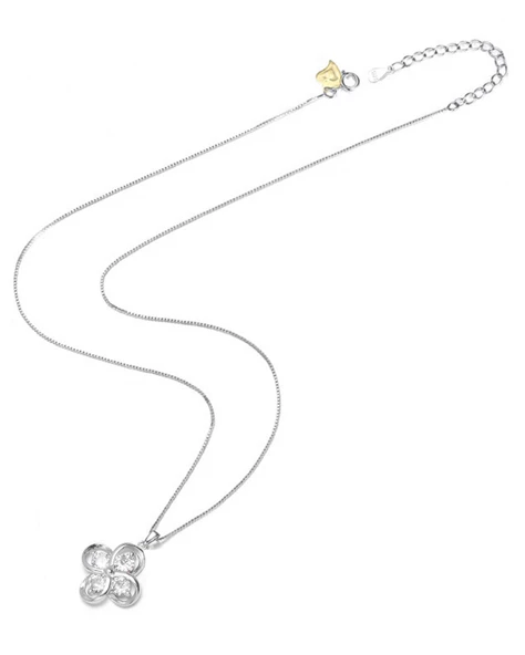 Luck Serisi Flower Dört Tektaş Yonca Model Gümüş Kadın Kolye - Resim 3