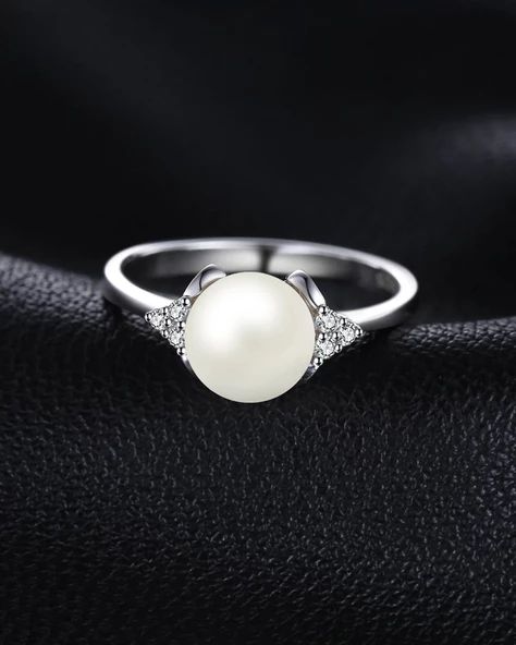 Zarif Tasarım Diamond Model İnci Kadın Gümüş Yüzük - 4