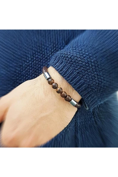 Deri Mıknatıslı Ceviz Ağacı Erkek Bileklik - 2