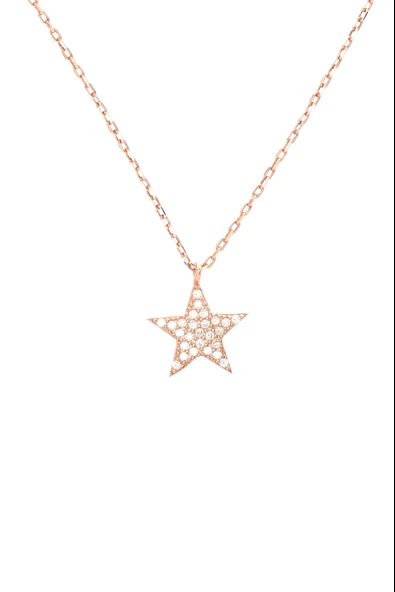 925 Ayar Gümüş Rose Gold Taşlı Yıldız Kadın Kolye - Resim 4