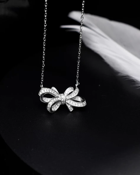 Zirconia Taşlı Işıltılı Diamond Fiyonk Model Kadın Gümüş Kolye - Resim 2