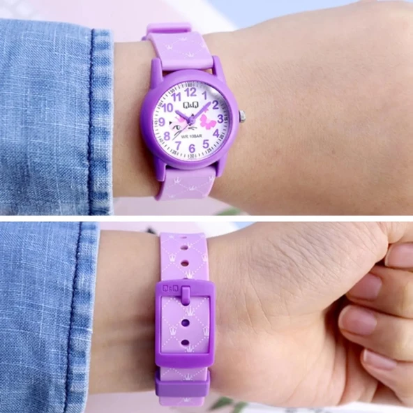 Q&Q VR99J014Y Lila Mor Su Geçirmez Kraliçe Kedi Desenli Rakamlı Kız Çocuk Kol Saati - 3