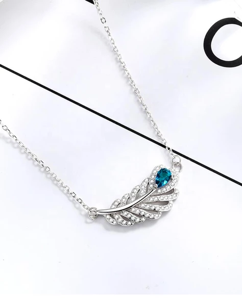 Aquamarin Taşı Lusso Yaprak Model Diamond Kadın Gümüş Kolye - 2