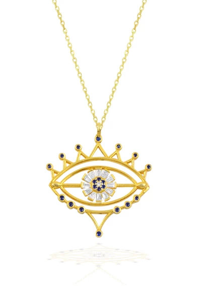 925 Ayar Gümüş Baget Taşlı Nazar Gözlü Kadın Kolye Altın Kaplama ürün görseli