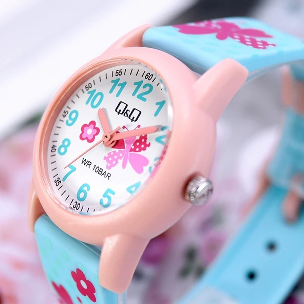 Q&Q VR99J015Y Kelebek Çiçek Desenli Su Geçirmez Kız Çocuk Kol Saati - 6