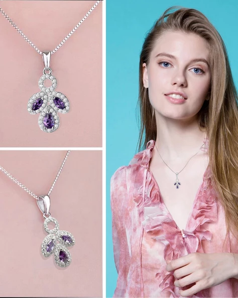 Ametist Taşı Damla Kadın Meditation Energy Gümüş Kolye - Resim 2