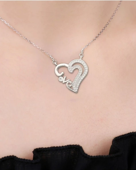 Diamond My Love Kalp Kadın Gümüş Kolye - Resim 2