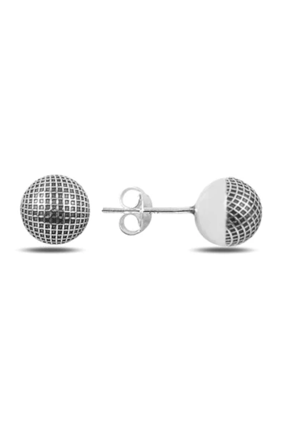 925 Ayar Desenli Oksitli 8 mm Top Kadın Küpe