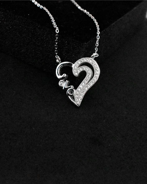 Diamond My Love Kalp Kadın Gümüş Kolye - Resim 4