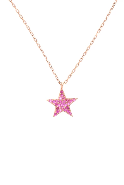 925 Ayar Gümüş Rose Gold Taşlı Yıldız Kadın Kolye - Resim 3