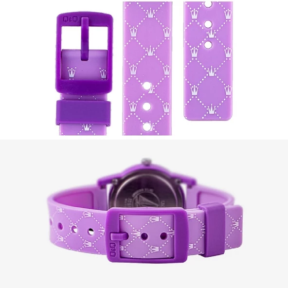 Q&Q VR99J014Y Lila Mor Su Geçirmez Kraliçe Kedi Desenli Rakamlı Kız Çocuk Kol Saati - 5