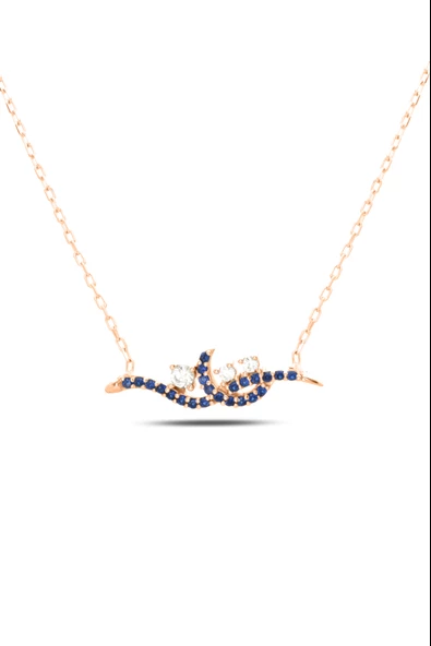 925 Ayar Gümüş Rose Gold Gerdan Model Tektaş Kadın Kolye ürün görseli