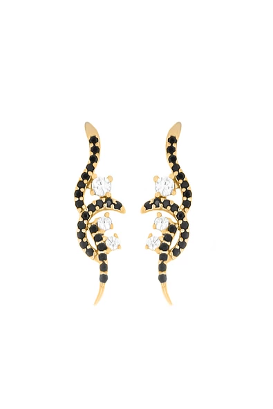 925 Ayar Gümüş Oniks Taşlı Yılan Kadın Küpe - Resim 3