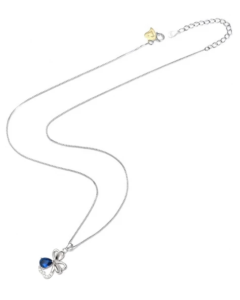 Diamond Serisi Safir Damla Kalp Çiçek Gümüş Kadın Kolye - Resim 3